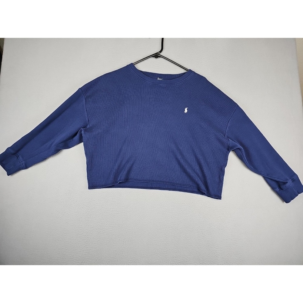 Polo Ralph Lauren Oversized Cropped Sweatshirt Women's Small Blue Long Sleeve